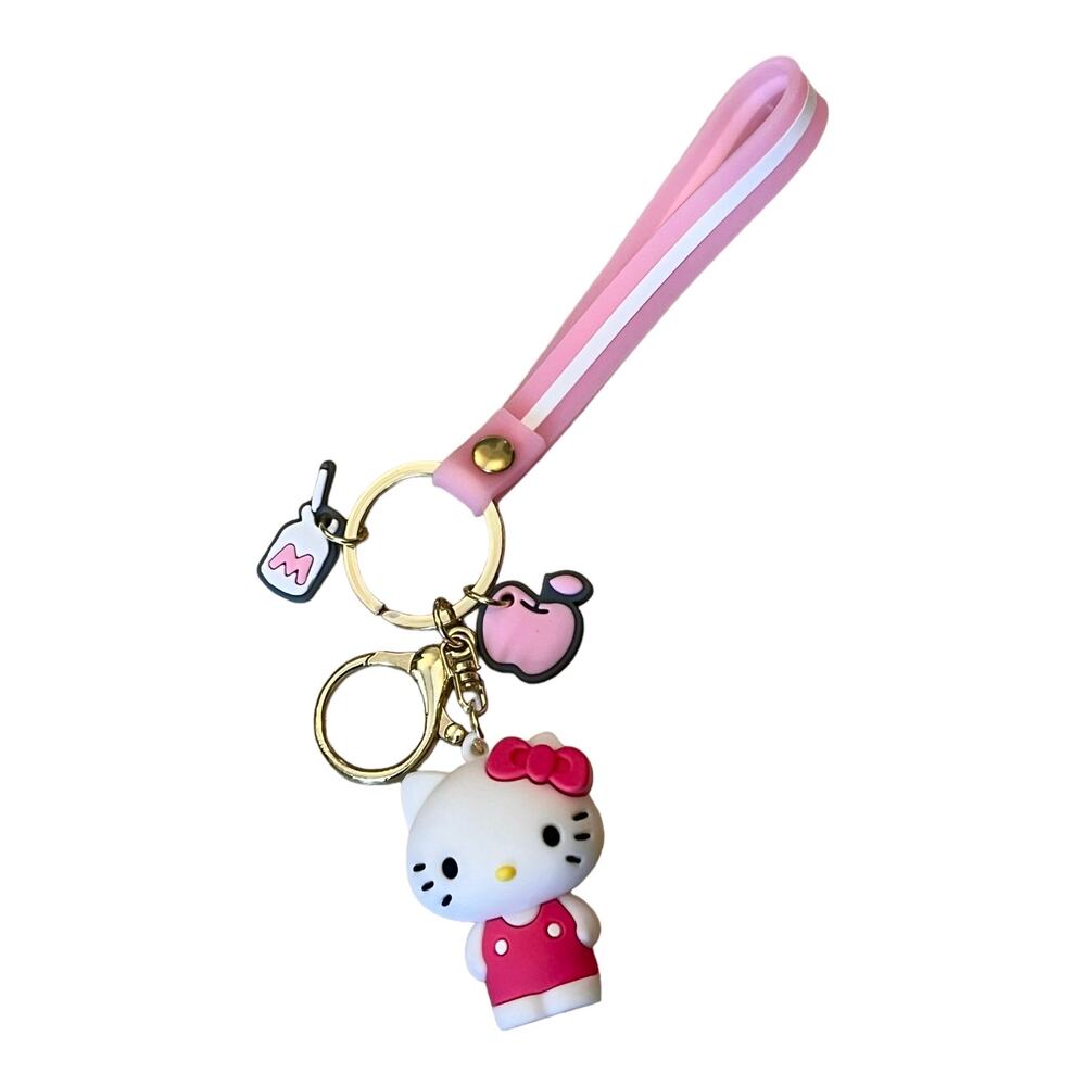 NEW Hello Kitty Figure WRISTBAND KEYCHAIN Key Clip Purse Fob Backpack Milk Charm
